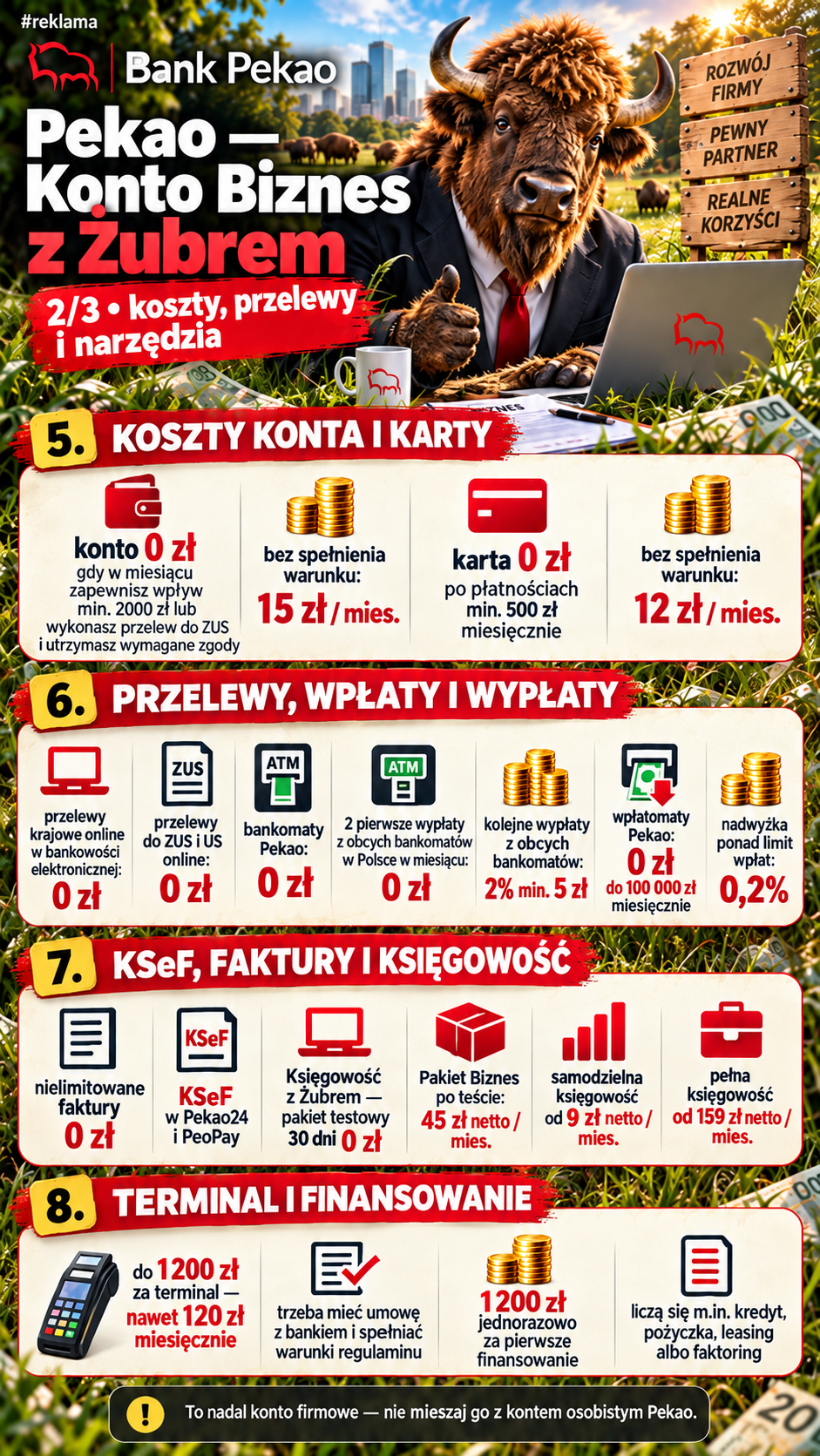 Pekao Konto Biznes z Żubrem – pełne informacje część 2 z 3