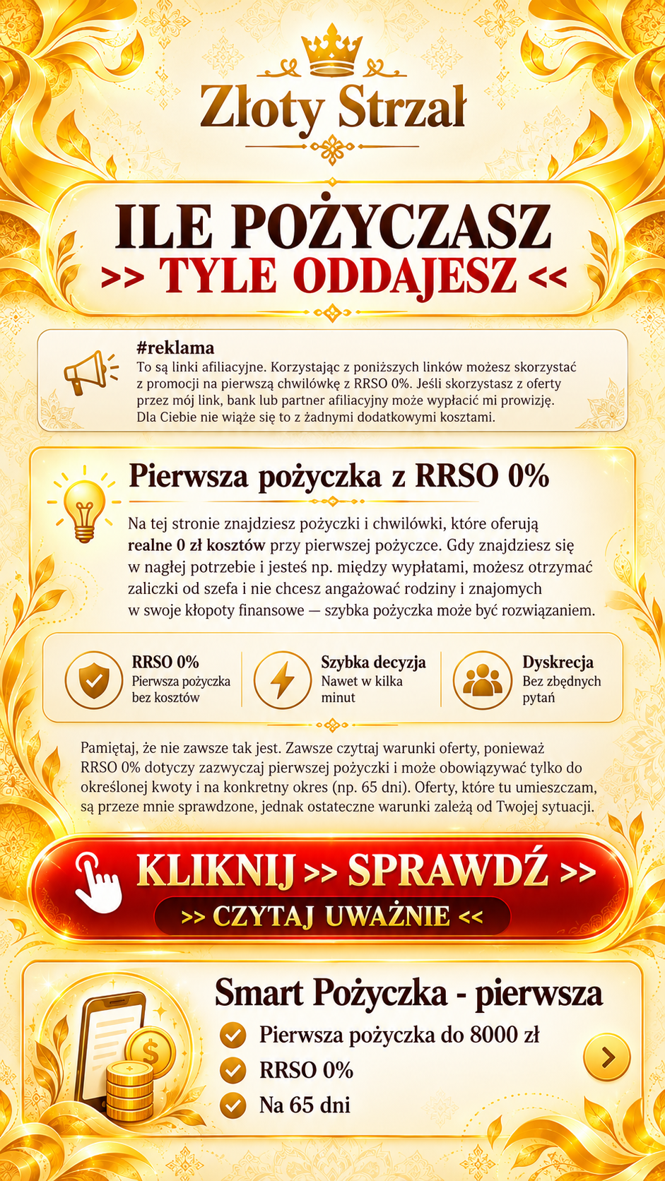 Złoty Strzał – pierwsza pożyczka, RRSO 0%, czytaj uważnie warunki