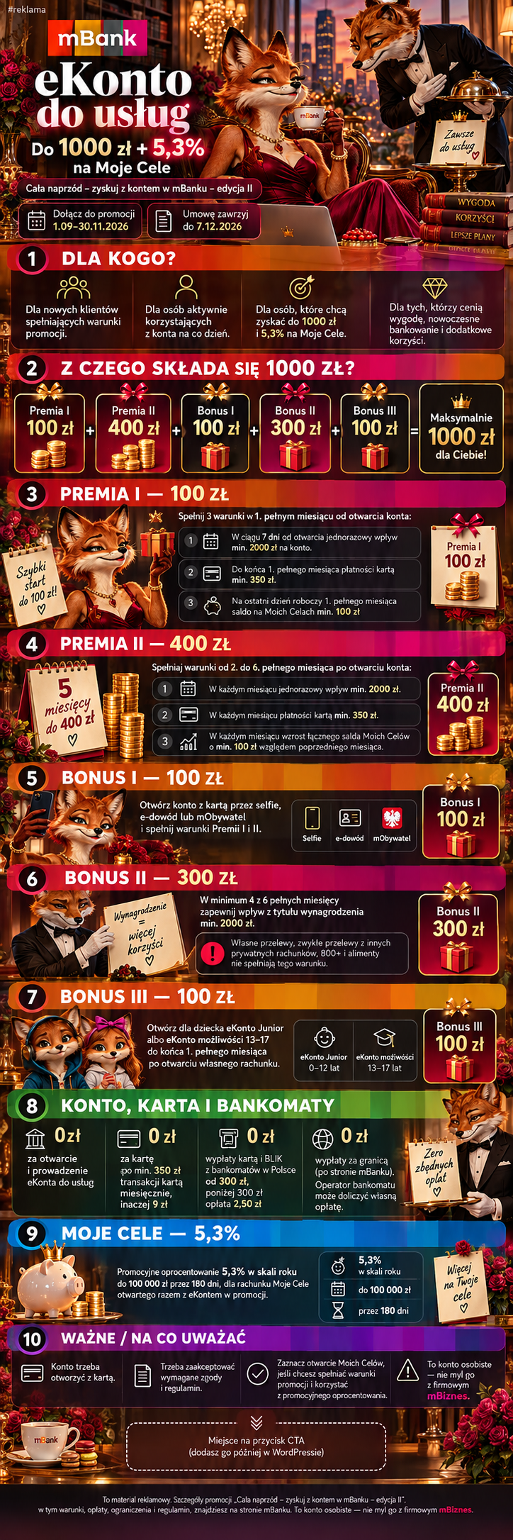 mBank eKonto do usług – pełne warunki promocji, premie, Moje Cele, karta i opłaty